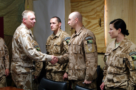 General Picek greets members of the 9th unit staff
