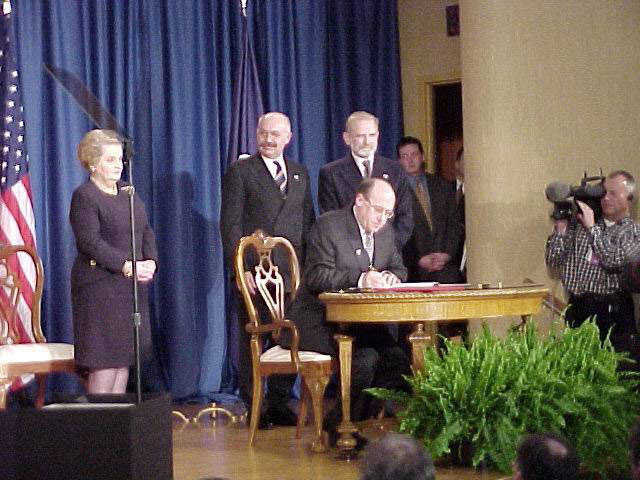 Albright, Martonyi, Geremek and sitting Kavan at the Harry S. Truman Library in Independence, 12th March 1999