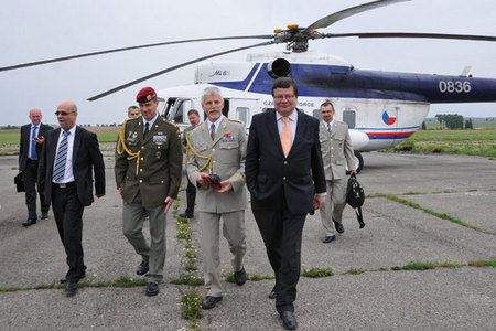 Delegation, led by Defence Minister Vondra (centre, in black suit), arrived in Prostejov