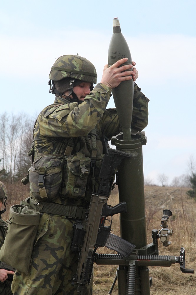 A 120mm mortar, type 82, being loaded