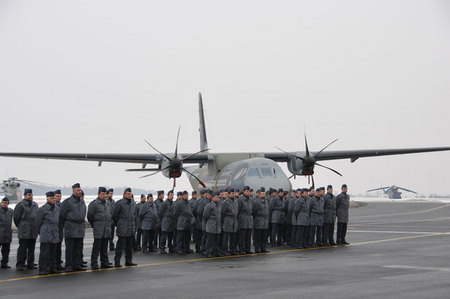 Personnel of the 24 Air Transportation Base at Prague-Kbely in front of a CASA