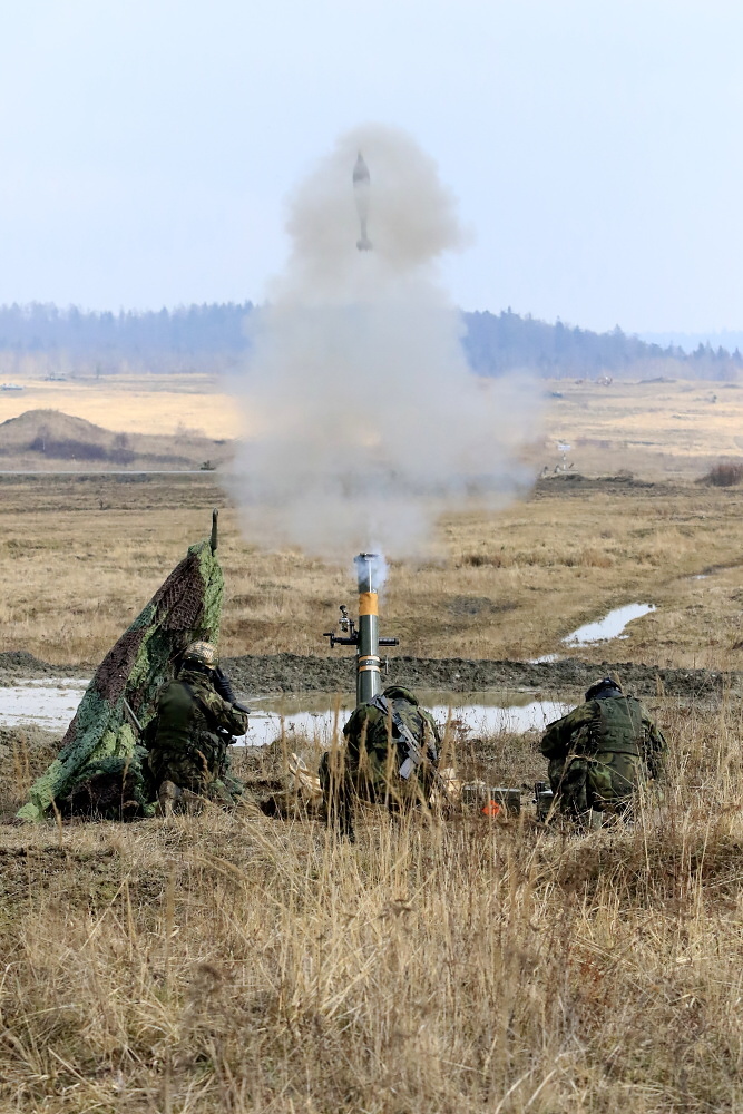A mortar grenade being fired