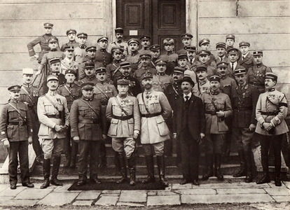 Officer Corps at the Military Academy at Hranice. M. Pellé is the fourth from left in the first row
