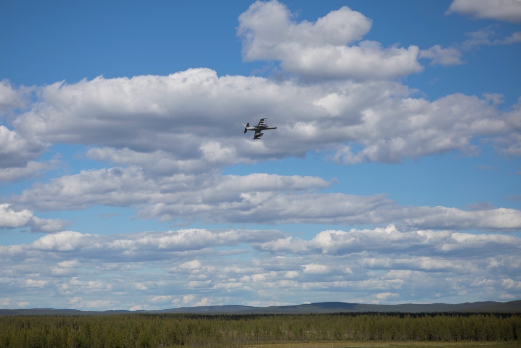 An L-159 shortly before landing at the base