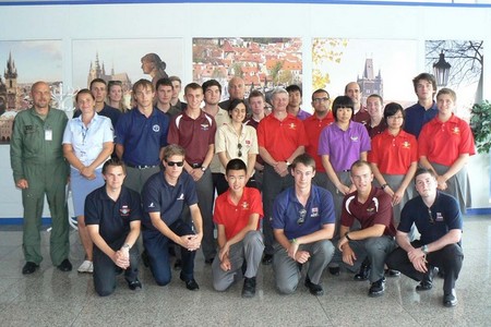 Family photo at the Prague-Kbely Airport terminal