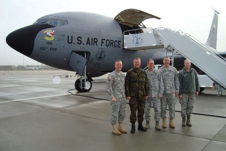 With American partners before departing for air-to-air refueling demonstration
