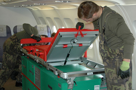 Upper part of the bed contains electric sockets to get power for medical instruments from aircraft sources