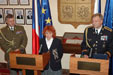 General Stefka, Mrs. Parkanova and General Picek at a press foyer